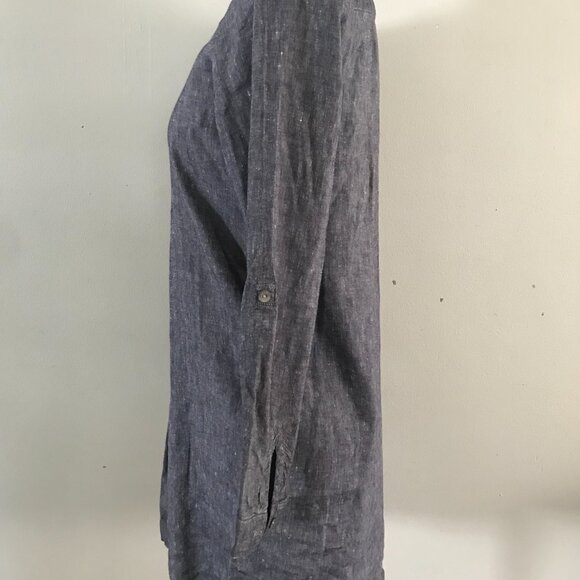 J.Jill Sz XS Linen Blend Navy Pintuck Front Banded Collar Tunic - Picture 3 of 8